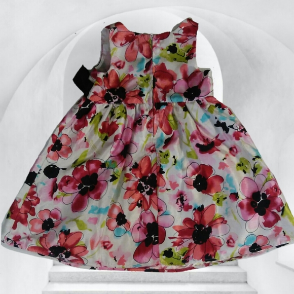 PINKY girls 5T FLORAL DRESS BLACK BOW ACCENT holidays Christmas easter 5 T - Picture 2 of 11